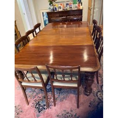 110 - EARLY VICTORIAN FLAME MAHOGANY EXTENDING DINING TABLE WITH MOULDED EDGE ON BULBOUS HEXAGONAL TAPERED... 