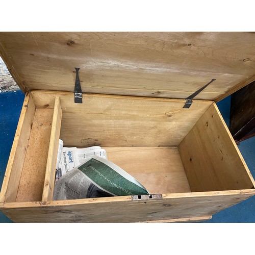38 - SLIGHTLY LARGER PINE BLANKET BOX WITH CARRYING HANDLES