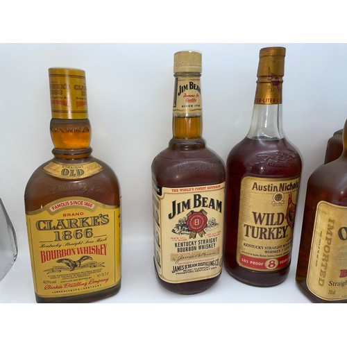 379 - SIX BOTTLES OF BOURBON WHISKEY INCLUDING WILD TURKEY, JIM BEAM, JOHN LEE, OLD BARRY, CLARKES 1866, A... 