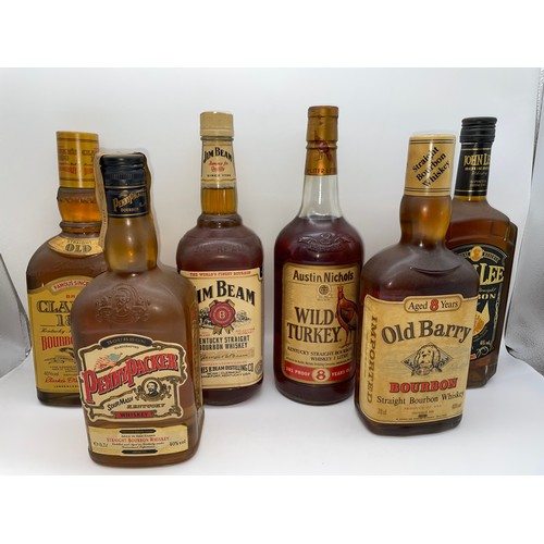 379 - SIX BOTTLES OF BOURBON WHISKEY INCLUDING WILD TURKEY, JIM BEAM, JOHN LEE, OLD BARRY, CLARKES 1866, A... 