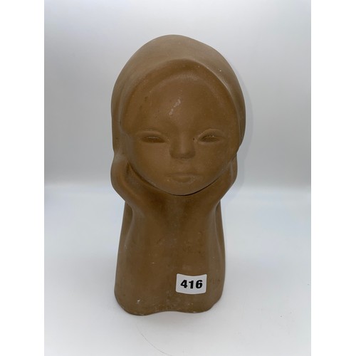 416 - OLIVE GLAZED POTTERY CHILD SCULPTURE