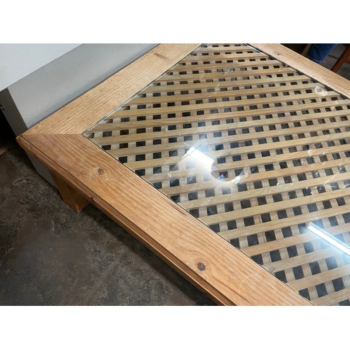 67 - PINE LATTICE GLASS INSET TOPPED COFFEE TABLE