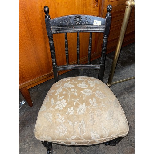 108 - LATE VICTORIAN EBONISED AND UPHOLSTERED NURSING CHAIR AND STOOL