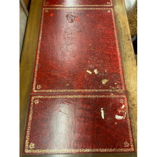 5 - OLD CHARM STYLE OAK KNEEHOLE DESK WITH RED LEATHER TOP