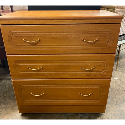 12 - TEAK EFFECT THREE DRAWER CHEST