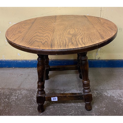 22 - WALNUT LAMP TABLE AND CIRCULAR TOPPED BEECH TABLE