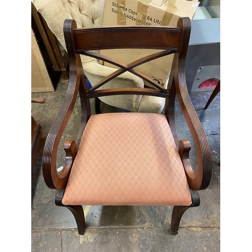 89 - MAHOGANY REGENCY STYLE EXTENDING DINING TABLE AND SIX CHAIRS