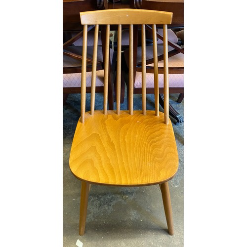 91 - SMALL DROP FLAP KITCHEN TABLE AND PAIR OF STICK BACK CHAIRS