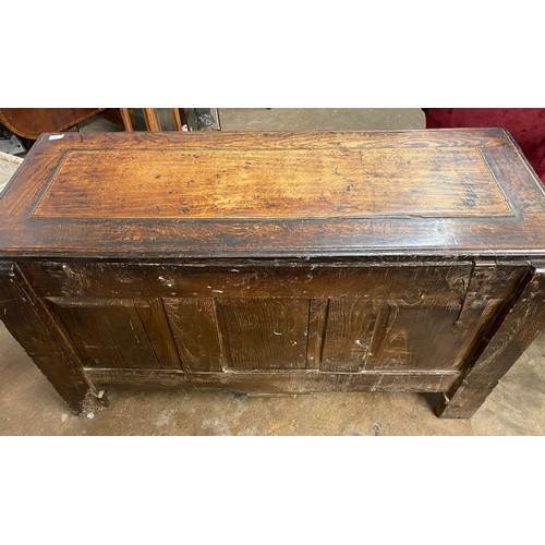 109 - 18TH CENTURY OAK THREE PANEL FRONT MULE CHEST