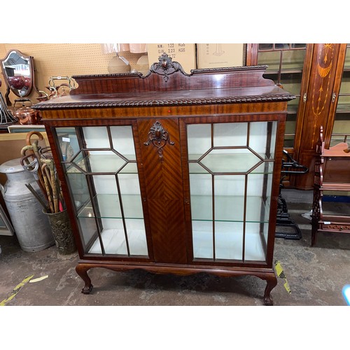 38 - EDWARDIAN MAHOGANY ASTRAGAL GLAZED CABINET ON BALL AND CLAW FEET