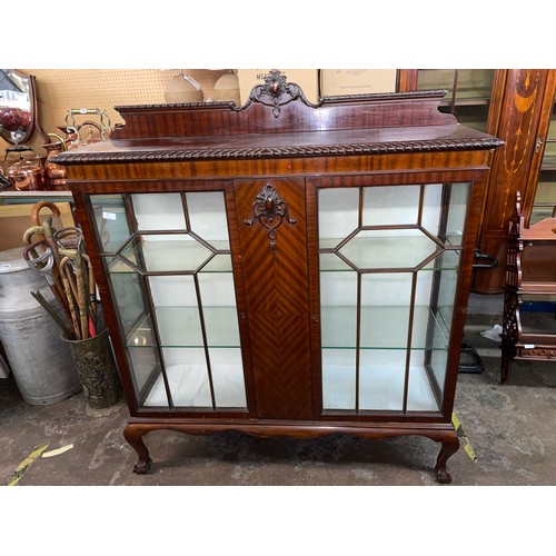 38 - EDWARDIAN MAHOGANY ASTRAGAL GLAZED CABINET ON BALL AND CLAW FEET