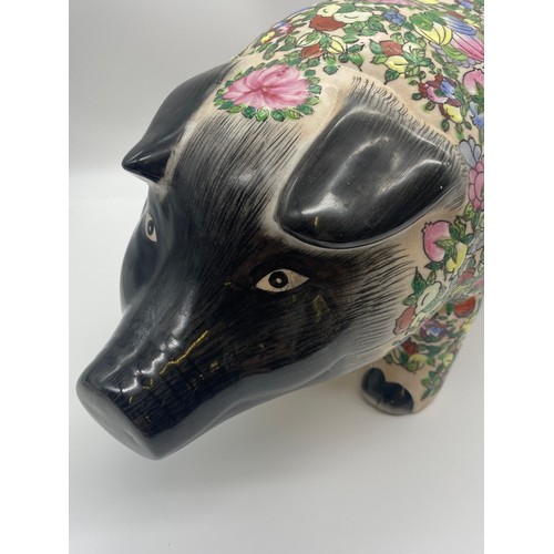 173 - 20TH CENTURY CANTON FAMILLE ROSE PATTERNED PIG MONEY BANK