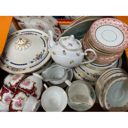 251 - TWO CARTONS - VARIOUS BONE CHINA CERAMICS, PART TEASETS, TUREENS AND COVERS, ETC