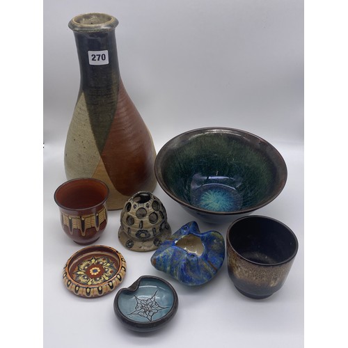 270 - SELECTION OF STUDIO POTTERY VASES AND STONEWARE