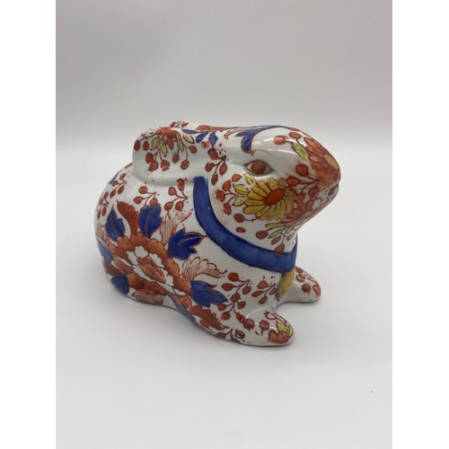 274 - TWO CHINESE CRACKLEWARE BALUSTER VASES AND COVERS AND A 20TH CENTURY IMARI PATTERNED SEATED RABBIT