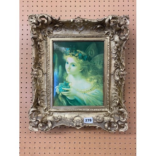 278 - PORCELAIN PLAQUE OF THE FAIRY QUEEN IN ORNATE GILT SWEPT FRAME