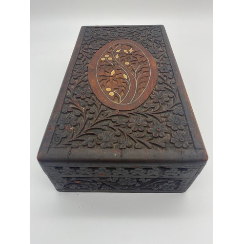 294 - RECTANGULAR CHIP CARVED TWO DIVISION BOX