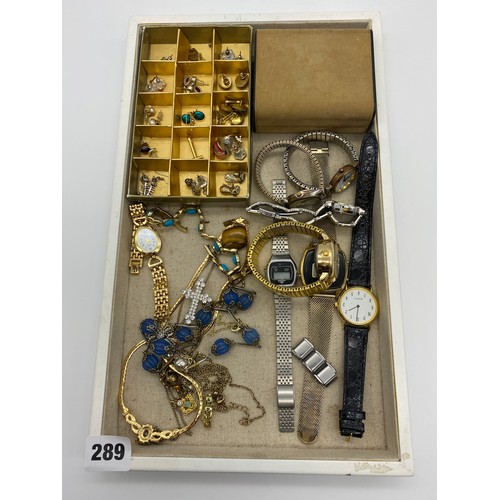 289 - SELECTION OF DRESS EARRINGS AND BUTTERFLY CLASPS AND A SELECTION OF DECORATIVE PLATED NECKLACES AND ... 