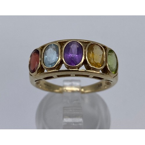 291 - 9CT GOLD MULTI STONE CHANNEL SET RING 3.5G APPROX