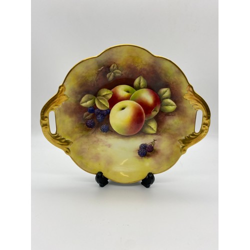 310 - COALPORT LOBED FRUIT PAINTED BOWL WITH GILDED HANDLES