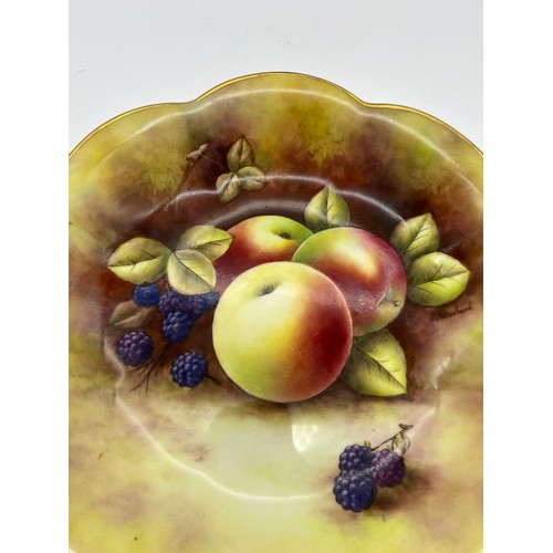 310 - COALPORT LOBED FRUIT PAINTED BOWL WITH GILDED HANDLES