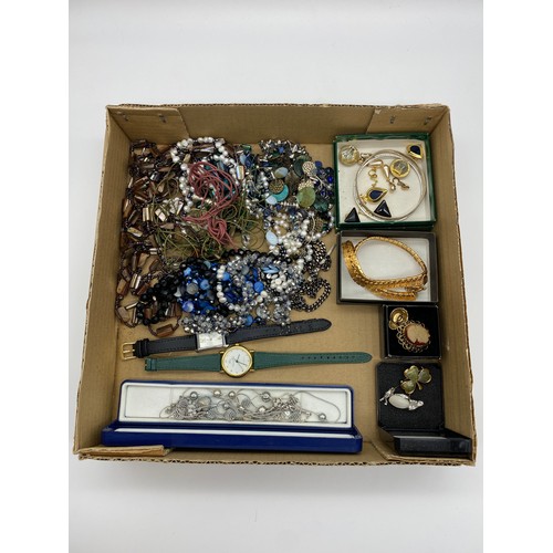 315 - BOX OF DRESS JEWELLERY INCLUDING NECKLACES, LADIES WATCHES, ETC