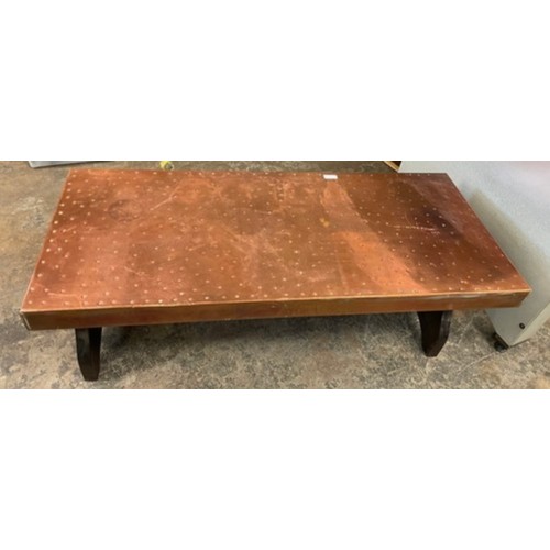 382 - BEATEN COPPER TOPPED OBLONG COFFEE TABLE