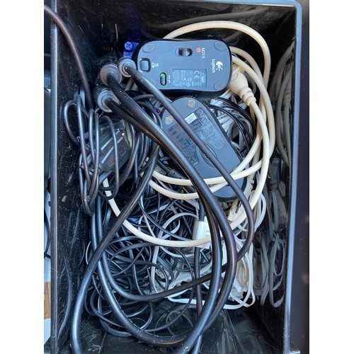 376 - TWO CRATES OF LOUD SPEAKER CABLES AND OTHER AUDIO CABLES, GOLD TERMINATED HIFI INTER CONNECTS, AND A... 