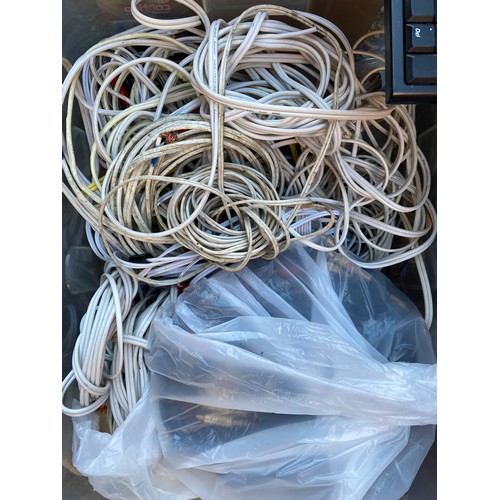 376 - TWO CRATES OF LOUD SPEAKER CABLES AND OTHER AUDIO CABLES, GOLD TERMINATED HIFI INTER CONNECTS, AND A... 