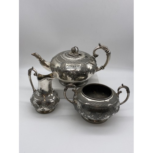 392 - VICTORIAN EP MELON SHAPED THREE PIECE TEA SERVICE