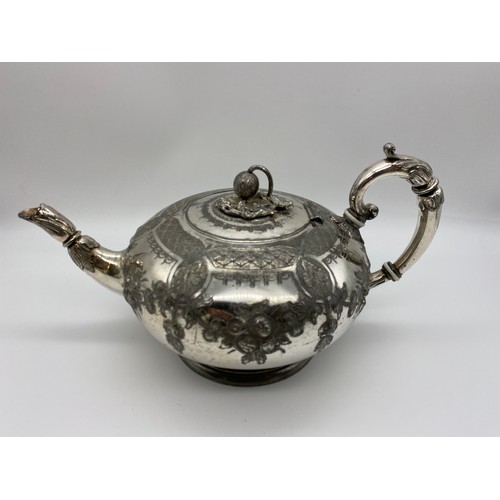 392 - VICTORIAN EP MELON SHAPED THREE PIECE TEA SERVICE