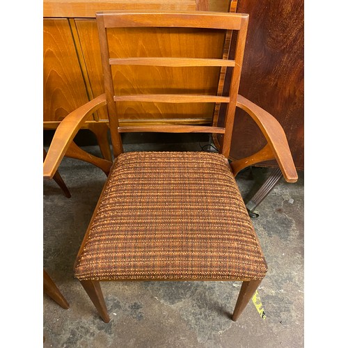 130 - TEAK NARROW DROP FLAP TABLE WITH FOUR MCINTOSH CHAIRS AND AN ELBOW CHAIR