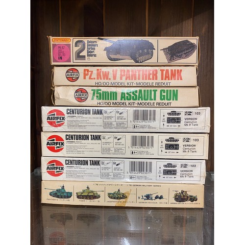 221 - AIRFIX MODEL KITS HO CENTURIAN TANK 02307, AIRFIX ASSAULT GUN AND PANTHER TANK, AND NITTO AND MATCHB... 