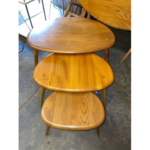 3 - LIGHT ERCOL NEST OF THREE PEBBLE TABLES (NO.354)