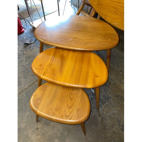 3 - LIGHT ERCOL NEST OF THREE PEBBLE TABLES (NO.354)