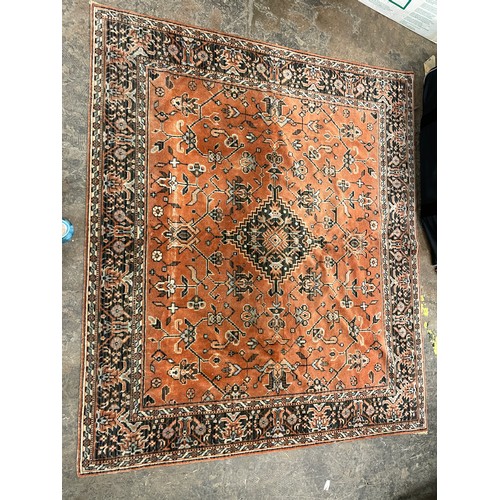 140 - TERRACOTTA PATTERNED SILKY RUG 150CM X 133CM APPROX