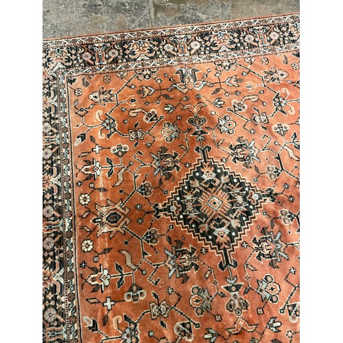 140 - TERRACOTTA PATTERNED SILKY RUG 150CM X 133CM APPROX