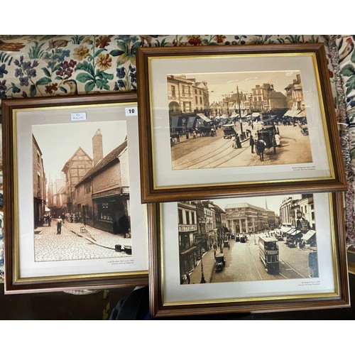 10 - THREE SEPIA PHOTOGRAPH PRINTS OF BYGONE COVENTRY FRAMED AND GLAZED