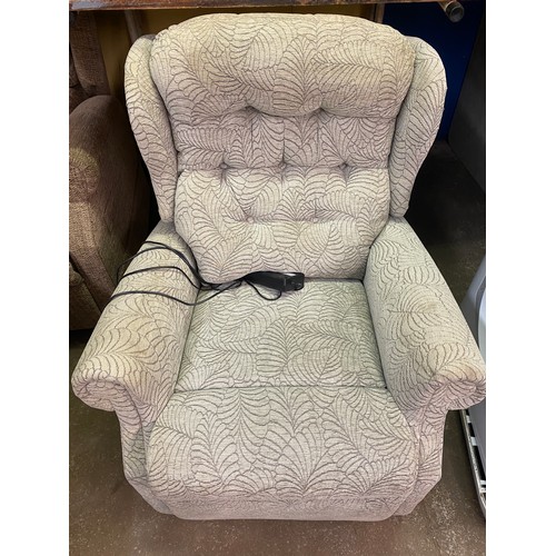 12 - GREY LEAF PATTERNED ELECTRIC RISER CHAIR