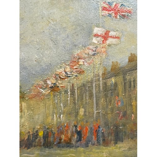 16 - OIL ON CANVAS ENTITLED 'SHAKESPEARE'S BIRTHDAY' BY ROGER BARTLETT STRATFORD 36cm x 46cm