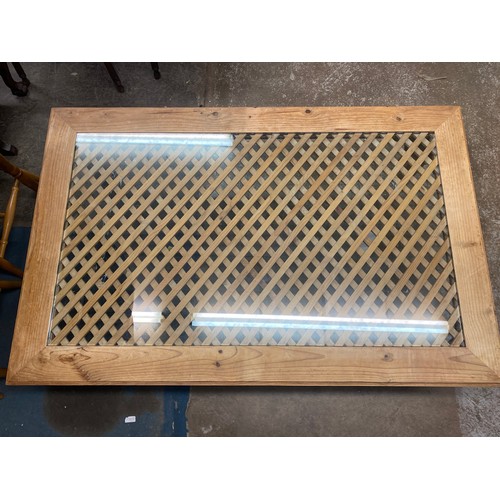 143 - PINE LATTICE GLASS INSET TOPPED COFFEE TABLE