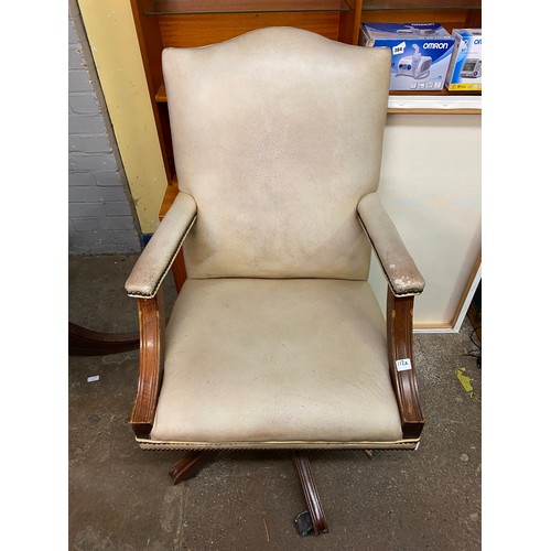 181 - GREY LEATHER STUDDED SWIVEL OFFICE DESK CHAIR