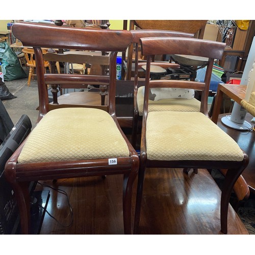 156 - SET OF FIVE GEORGE IV MAHOGANY BAR BACK SABRE LEG DINING CHAIRS AND A PAIR OF SIMILAR DINING CHAIRS