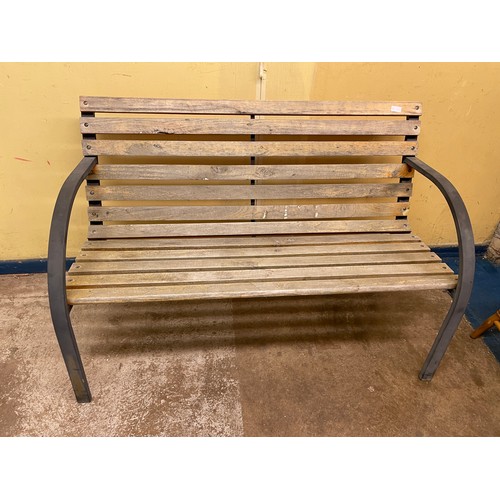 144 - SLATTED METAL FRAMED GARDEN BENCH