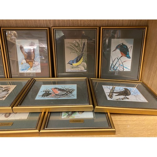 245 - TWO SHELVES OF CASHS WOVEN SILK PICTURES OF BIRDS AND WILD ANIMALS