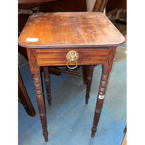 93 - REGENCY MAHOGANY SIDE TABLE WITH SINGLE DRAWER