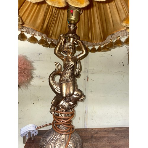 94 - GILT FIGURAL TABLE LAMP AND TWO OTHERS WITH DECORTAIVE SHADES