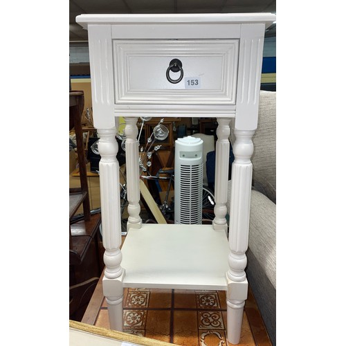 153 - CREAM PAINTED BEDSIDE CHEST WITH FLUTED LEGS AND UNDER TIER AND A DRESSING STOOL