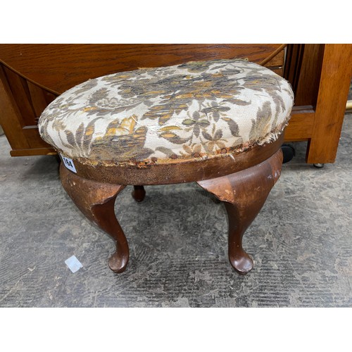 164 - SMALL OVAL UPHOLSTERED CABRIOLE LEG STOOL