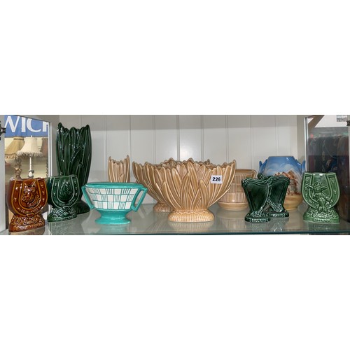 226 - QUANTITY OF SYLVAC HORSESHOE AND IRISH HARP VASES AND LEAF PATTERN VASES